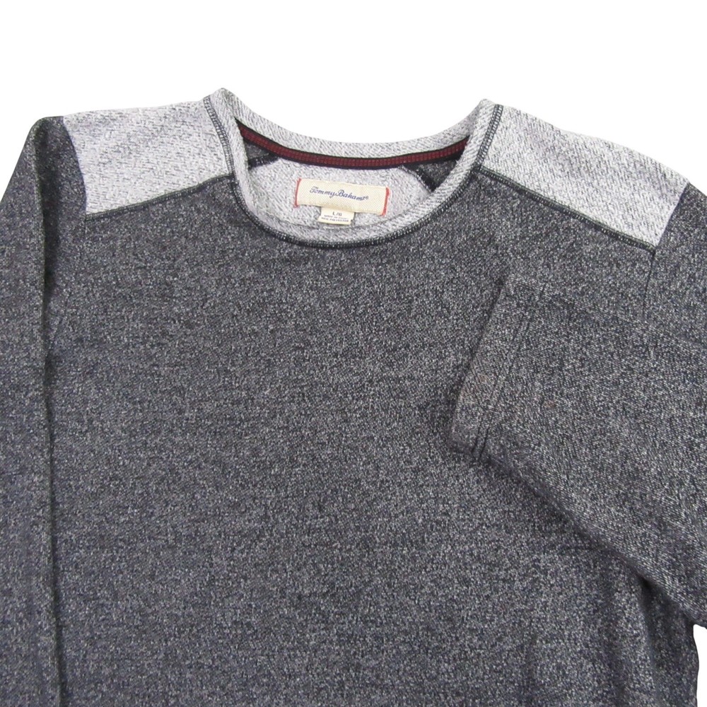 Tommy‎ Bahama Mens Pullover Sweater L Gray Heather Color Block Fleece